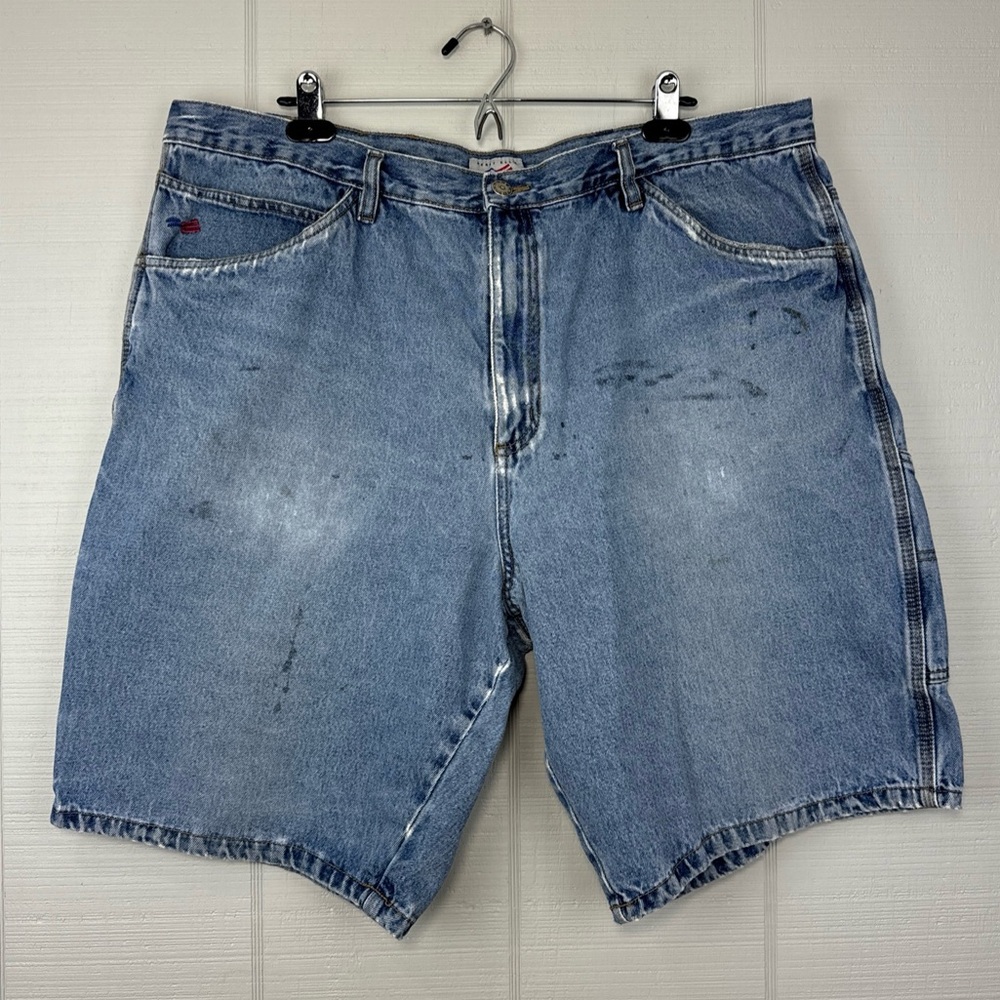Perry Ellis America Baggy Distressed Grunge Patched Carpenter Denim Shorts 40